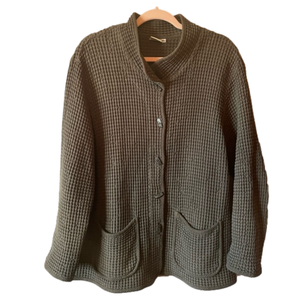 Focus Casual Life Neutral Waffle Knit Button Front Cardigan with Pockets Size XL